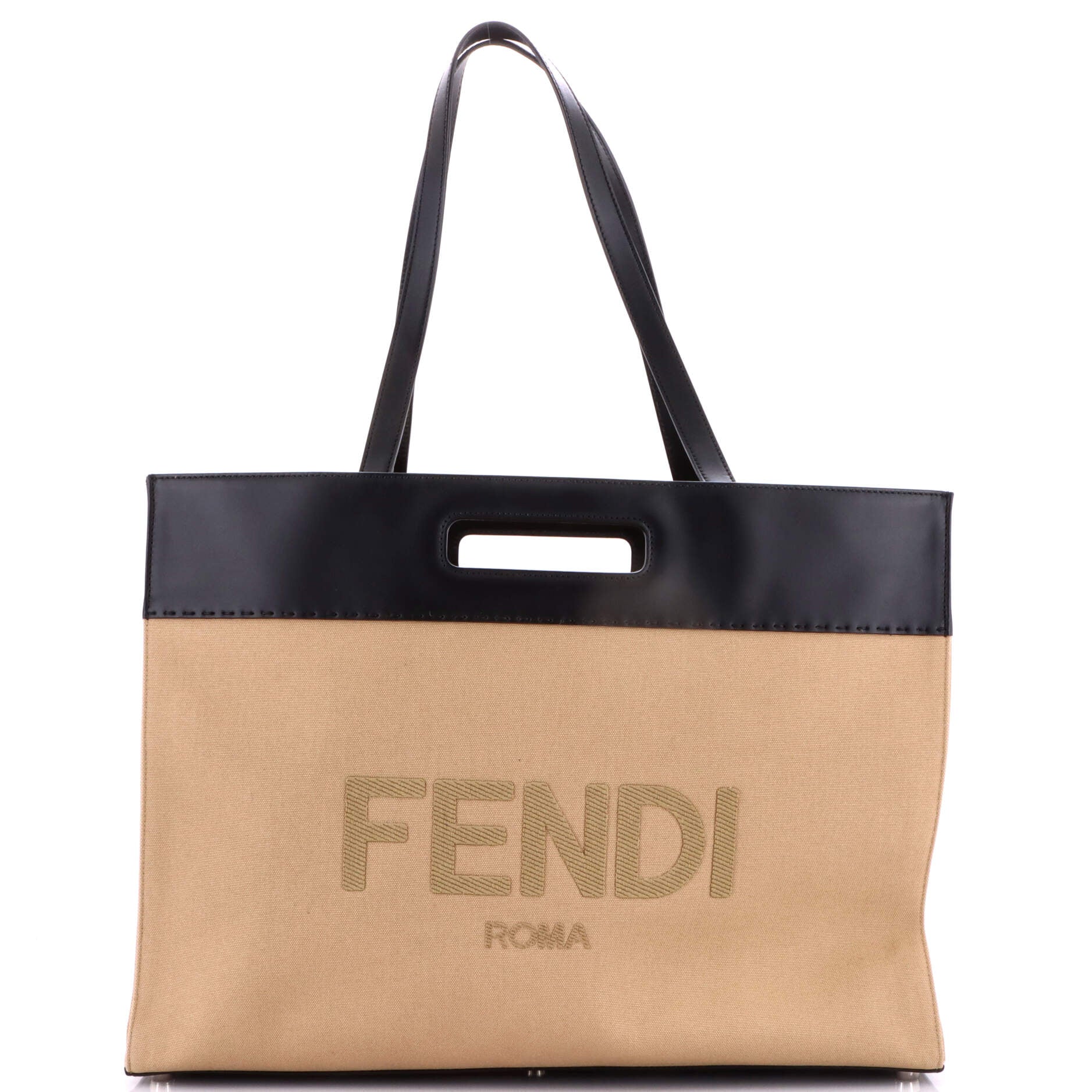 Fendi Cut Out Handle Shopper Tote Canvas