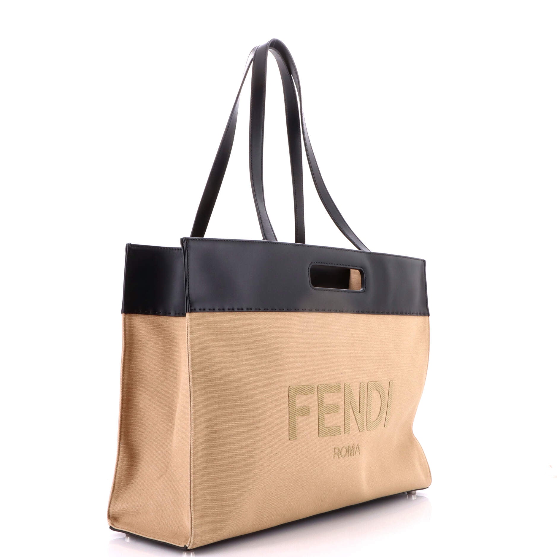 Fendi Cut Out Handle Shopper Tote Canvas