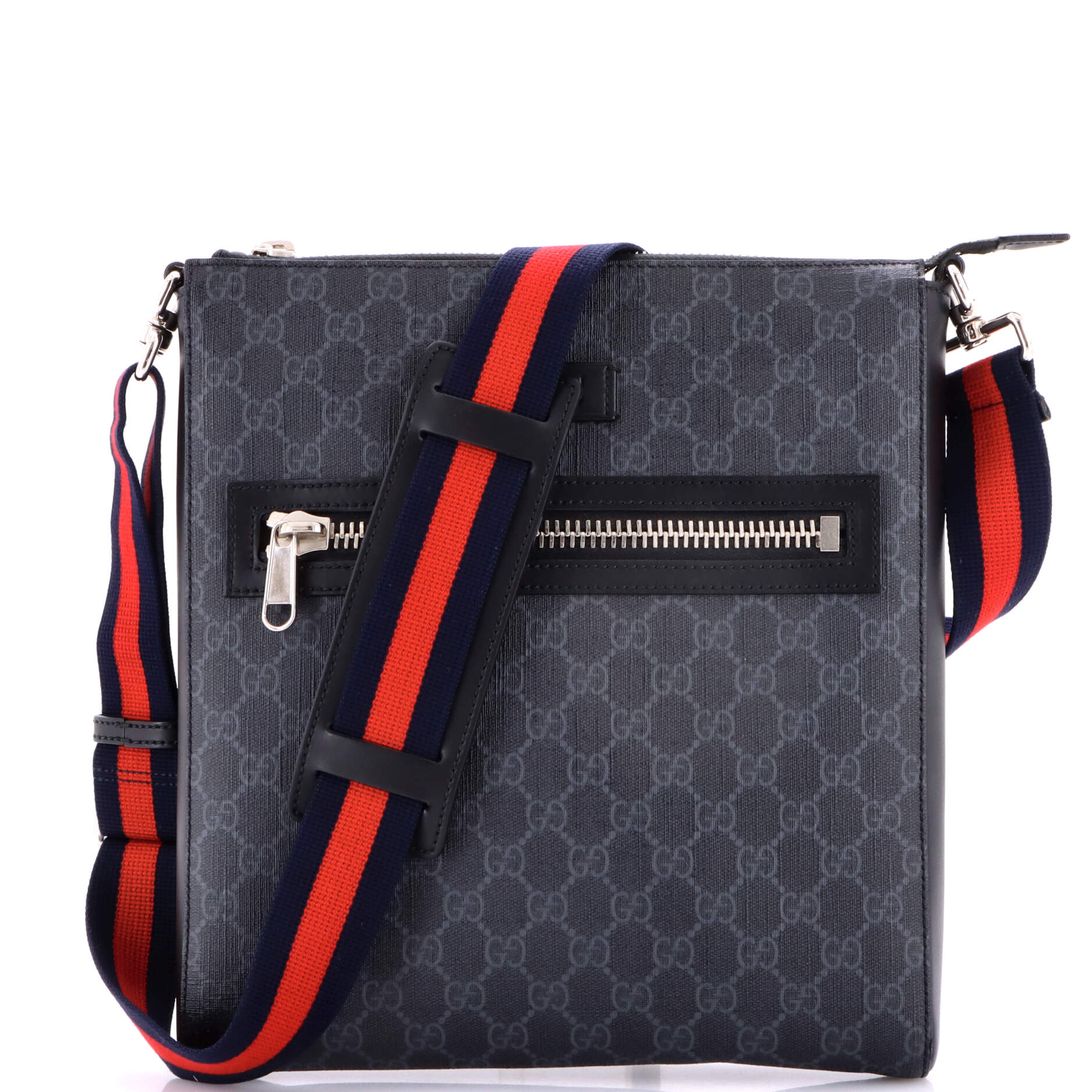 Gucci Web Strap Front Zip Messenger Bag