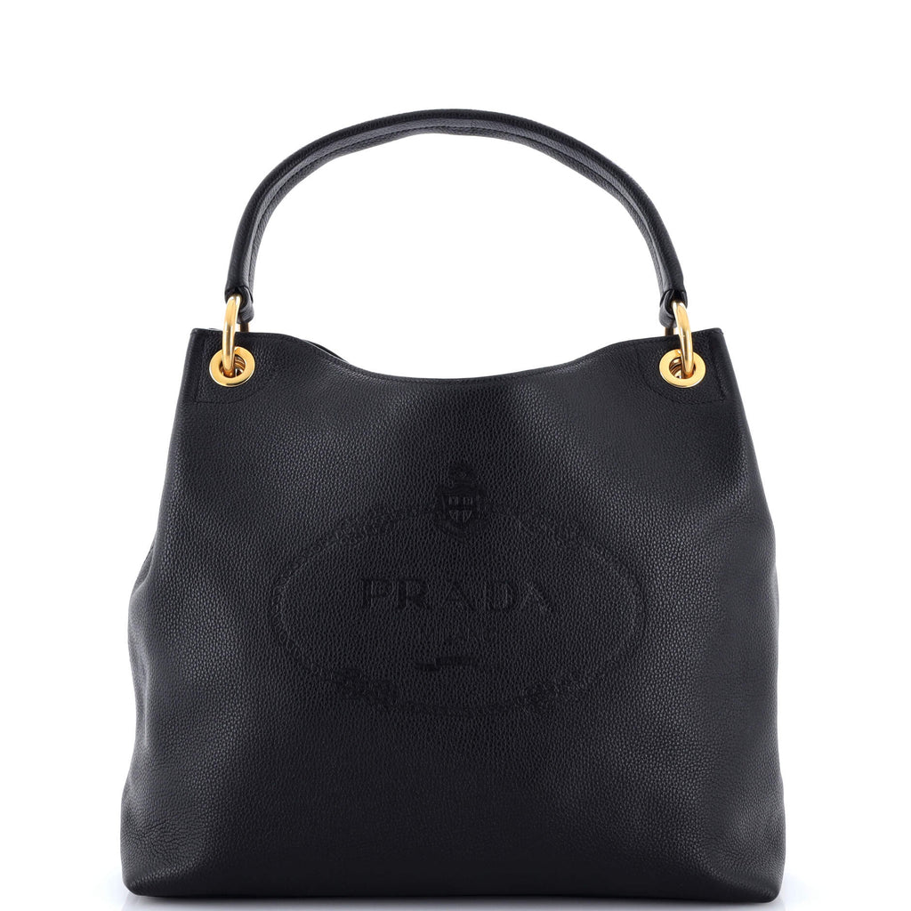 Prada Logo Hobo Embossed Vitello Daino